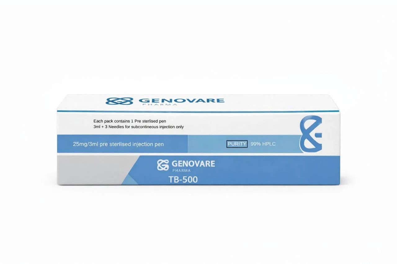 Genovare branded packaging for an injection pen on a white background